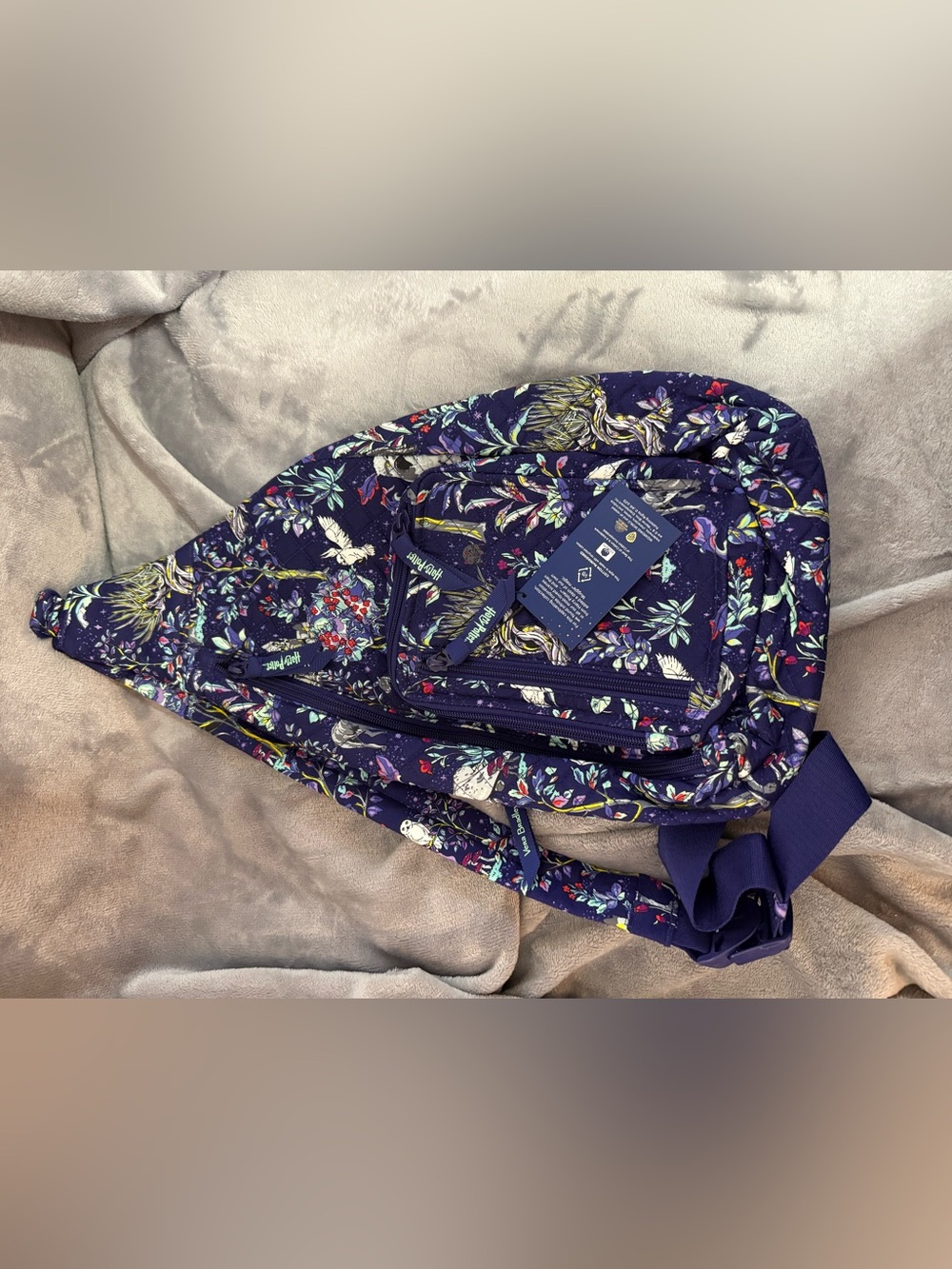 NWT HARRY POTTER Vera Bradley Navy Floral Quilted FULL SIZE SLING BAG Backpack